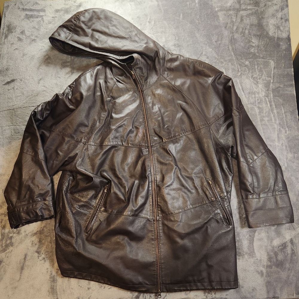 Venezia Leathers Coat Womens 26 Brown Hooded Full Zip Parka Plus Size VTG